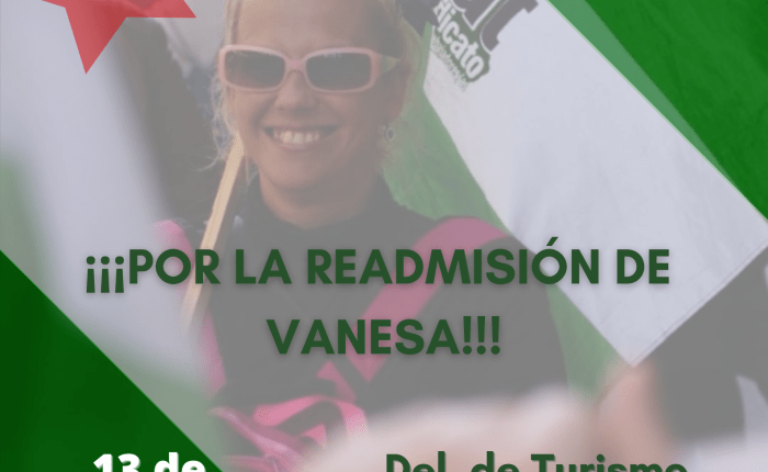 #VanesaReadmision: concentración viernes 13 de noviembre, 12 horas, Delegación de Turismo de&nbsp;Granada