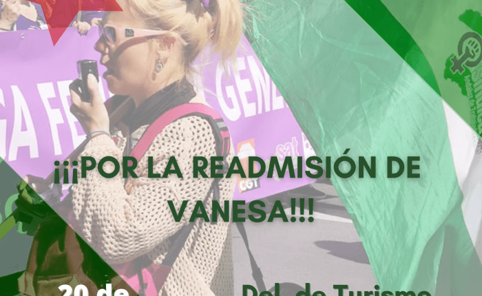 #VanesaReadmision: concentración viernes 20 de noviembre, 12 horas, Delegación de Turismo de&nbsp;Granada