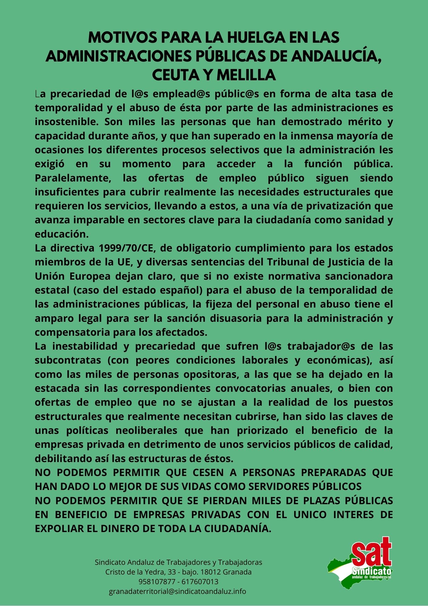 RAZONES PARA UNA HUELGA, 28 M