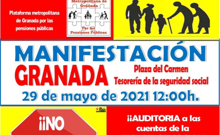 Manifestación en defensa de las pensiones públicas (29 de mayo, 12 horas Plaza del&nbsp;Carmen).